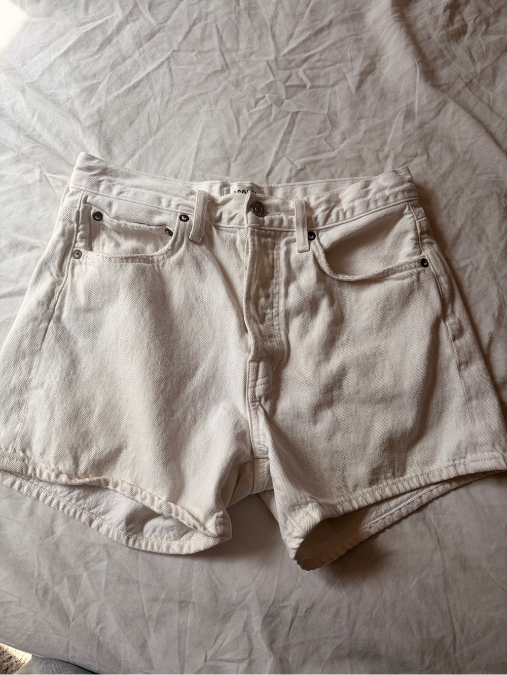 Agolde white denim shorts